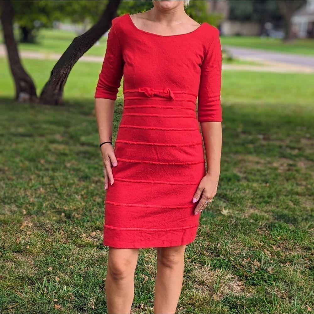 60s Bright Red Wool Mini Bow Dress Holiday Christmas Edith Flagg Size Small